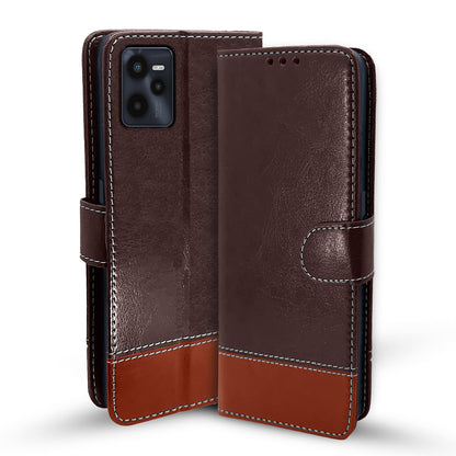 Pikkme Realme C35 Constrast Flip Cover | Coffee & Brown