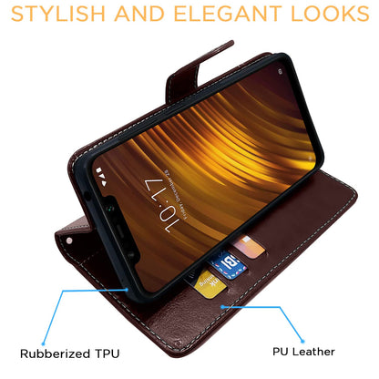 Pikkme Mi Poco F1 Constrast Flip Cover | Coffee & Brown