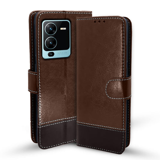 Pikkme Vivo V25 Pro 5G Constrast Flip Cover | Brown & Coffee