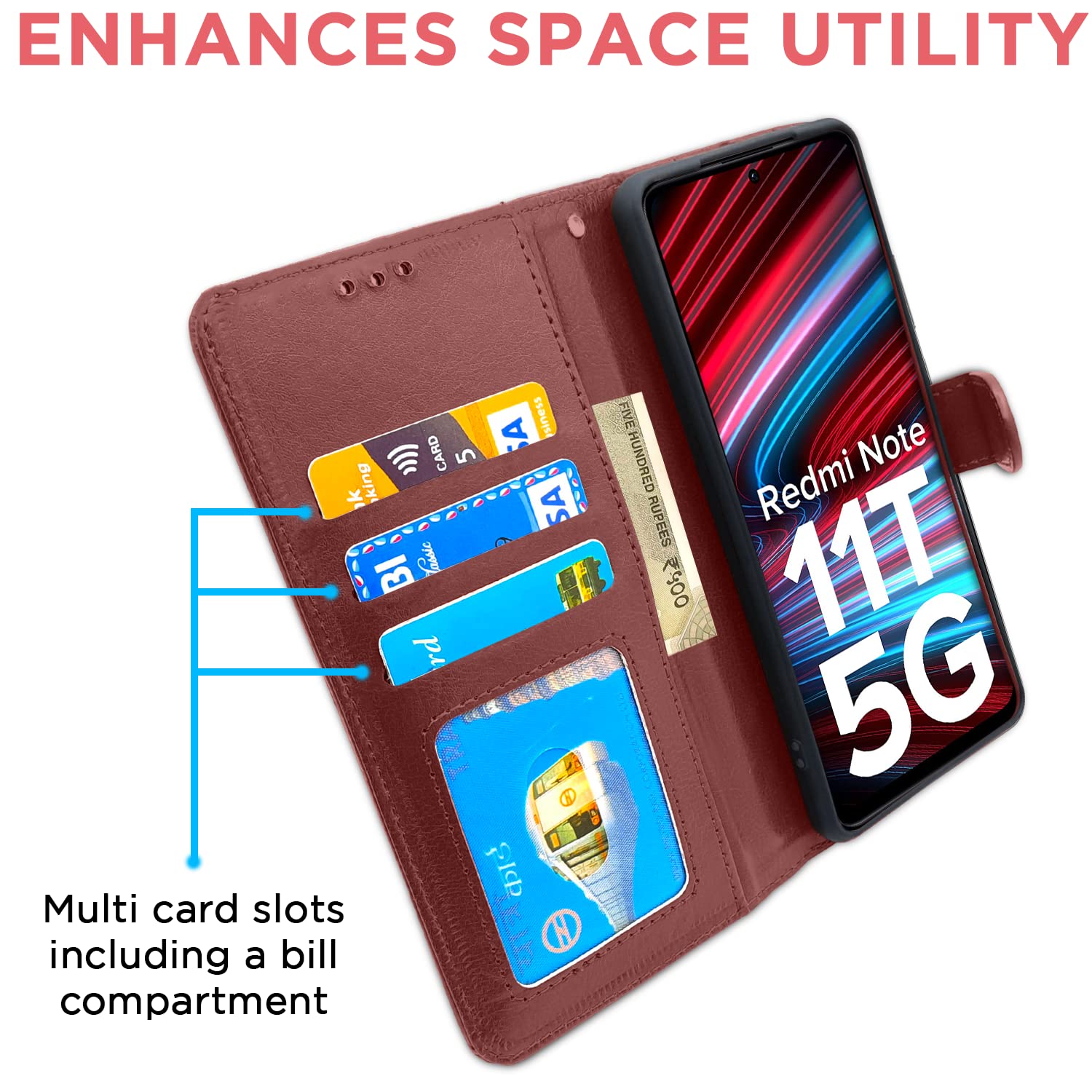 Pikkme Redmi Note 11T 5G / Poco M4 Pro 5G  Vintage Flip Cover | Brown