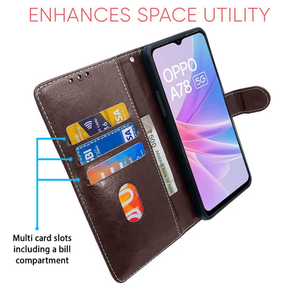 Pikkme Oppo A78 5G Constrast Flip Cover | Coffee & Brown