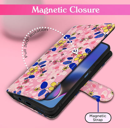 Pikkme Moto G54 5G Flower Flip Cover (Pink)
