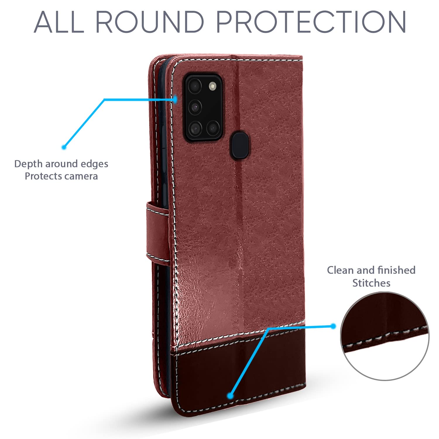 Pikkme Samsung Galaxy A21s Constrast Flip Cover | Brown & Coffee