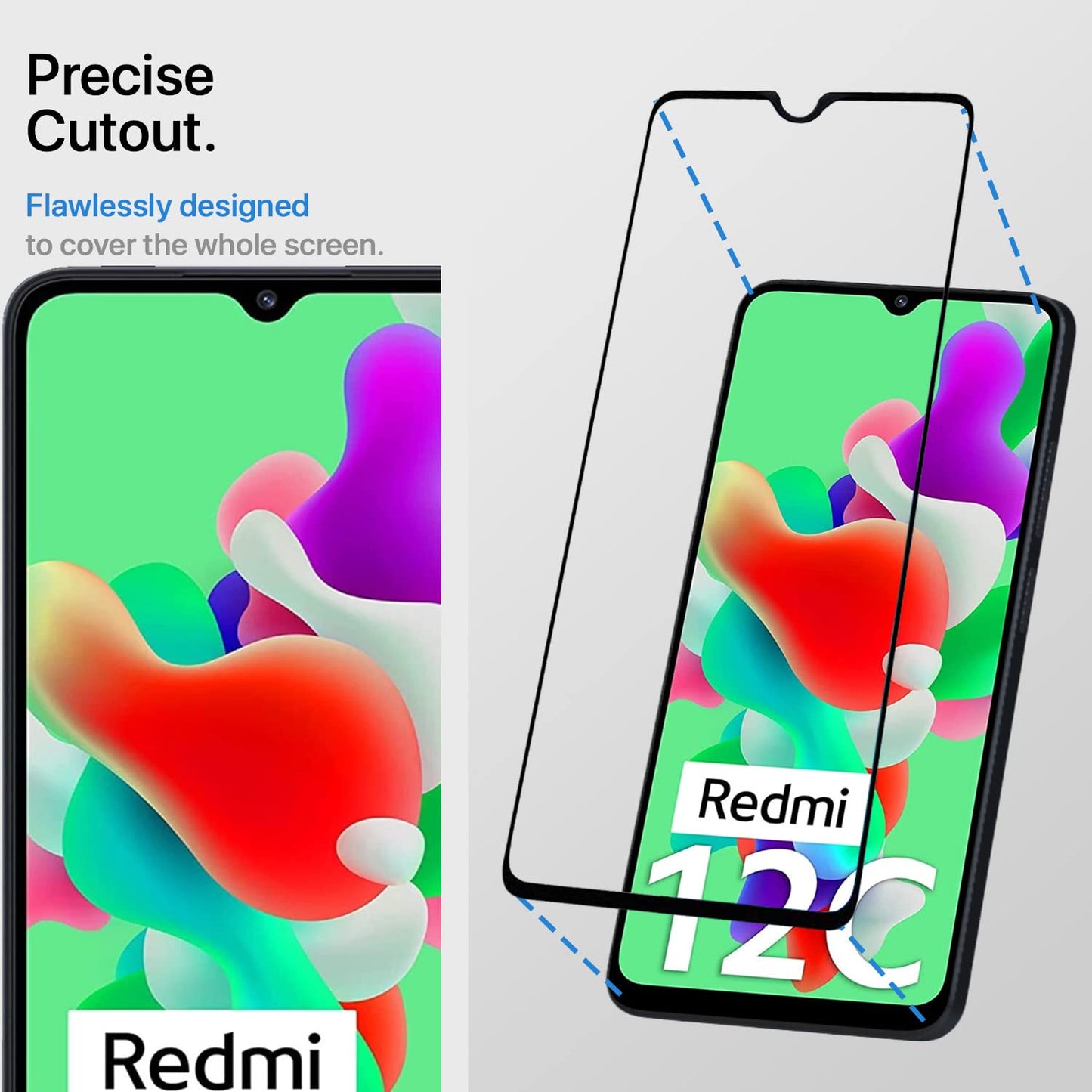 Pikkme Redmi 12C Tempered Glass Screen Protector Edge To Edge Coverage With Easy Installation Kit