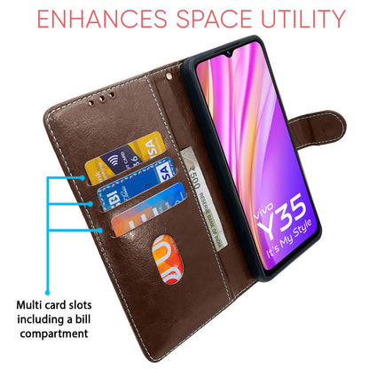 Pikkme Vivo Y35 Constrast Flip Cover | Brown & Coffee