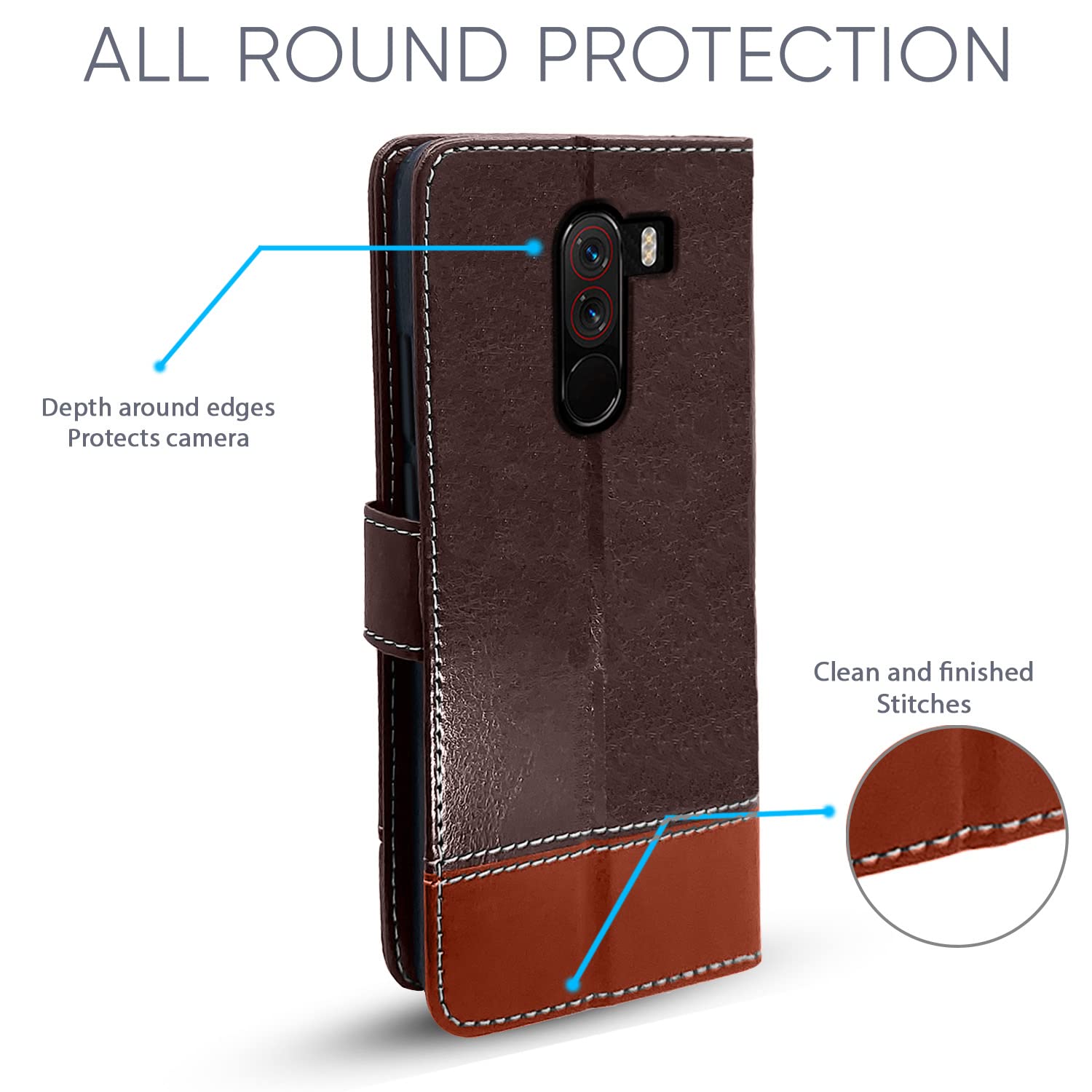 Pikkme Mi Poco F1 Constrast Flip Cover | Coffee & Brown