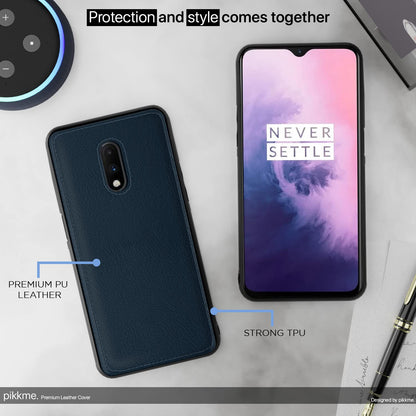 Pikkme OnePlus 7 Leather Back Cover | Blue