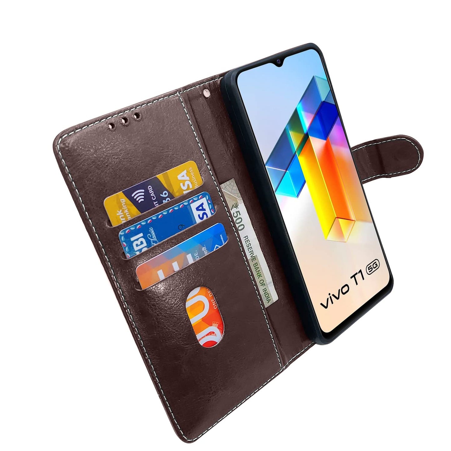 Pikkme Vivo T1 5G / Vivo Y75 5G / iQOO Z6 5G Constrast Flip Cover | Coffee & Brown