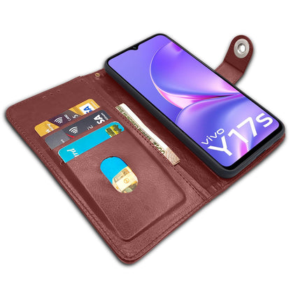 Pikkme Vivo Y17S Button Flip Cover (Brown)