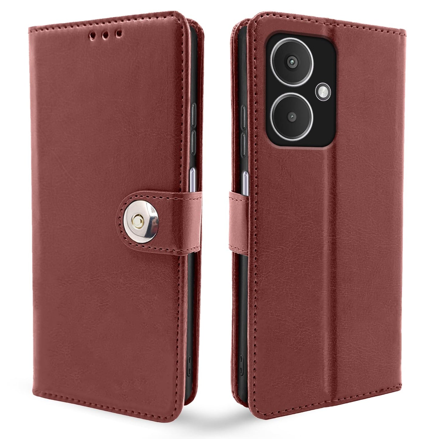 Pikkme Redmi 13C 5G Button Flip Cover (Brown)