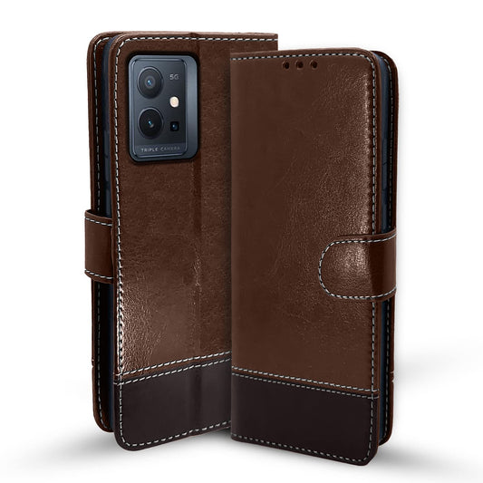 Pikkme Vivo T1 5G / Vivo Y75 5G / iQOO Z6 5G Constrast Flip Cover | Brown & Coffee