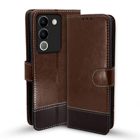 Pikkme Vivo Y200 5G Contrast Flip Cover (Brown)