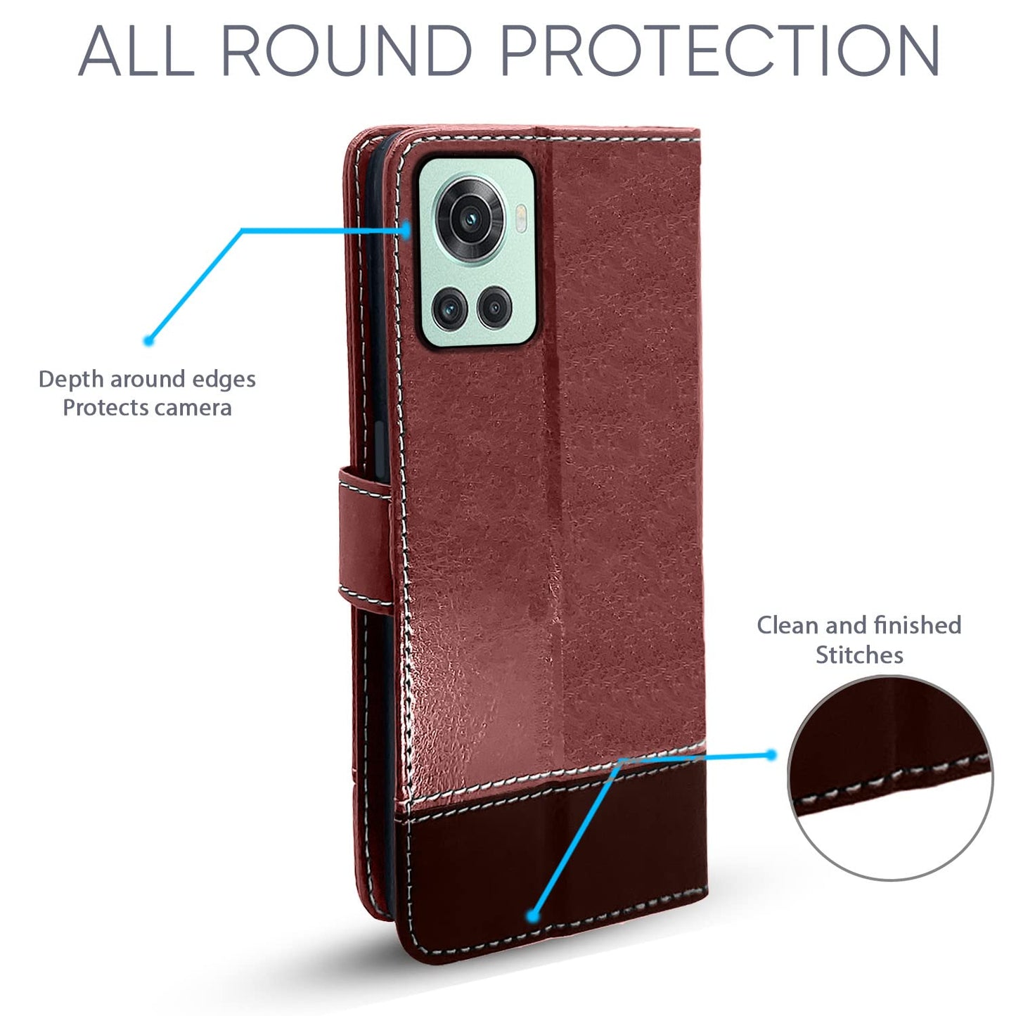 Pikkme OnePlus 10R 5G / 10R Prime 5G Constrast Flip Cover | Brown & Coffee