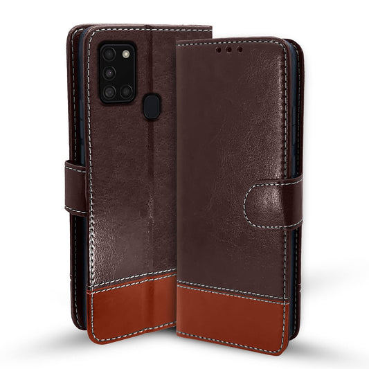 Pikkme Samsung Galaxy A21s Constrast Flip Cover |  Coffee & Brown