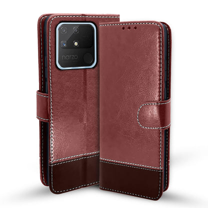 Pikkme Realme Narzo 50A Constrast Flip Cover | Brown & Coffee