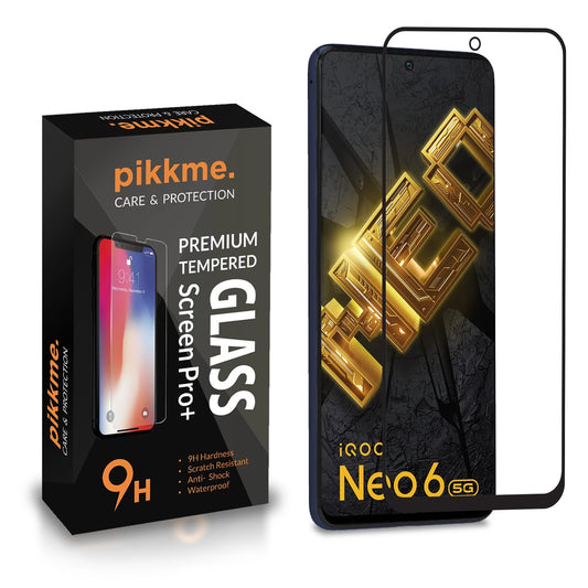 Pikkme iQOO Neo 6 Tempered Glass Screen Protector Edge To Edge Coverage With Easy Installation Kit