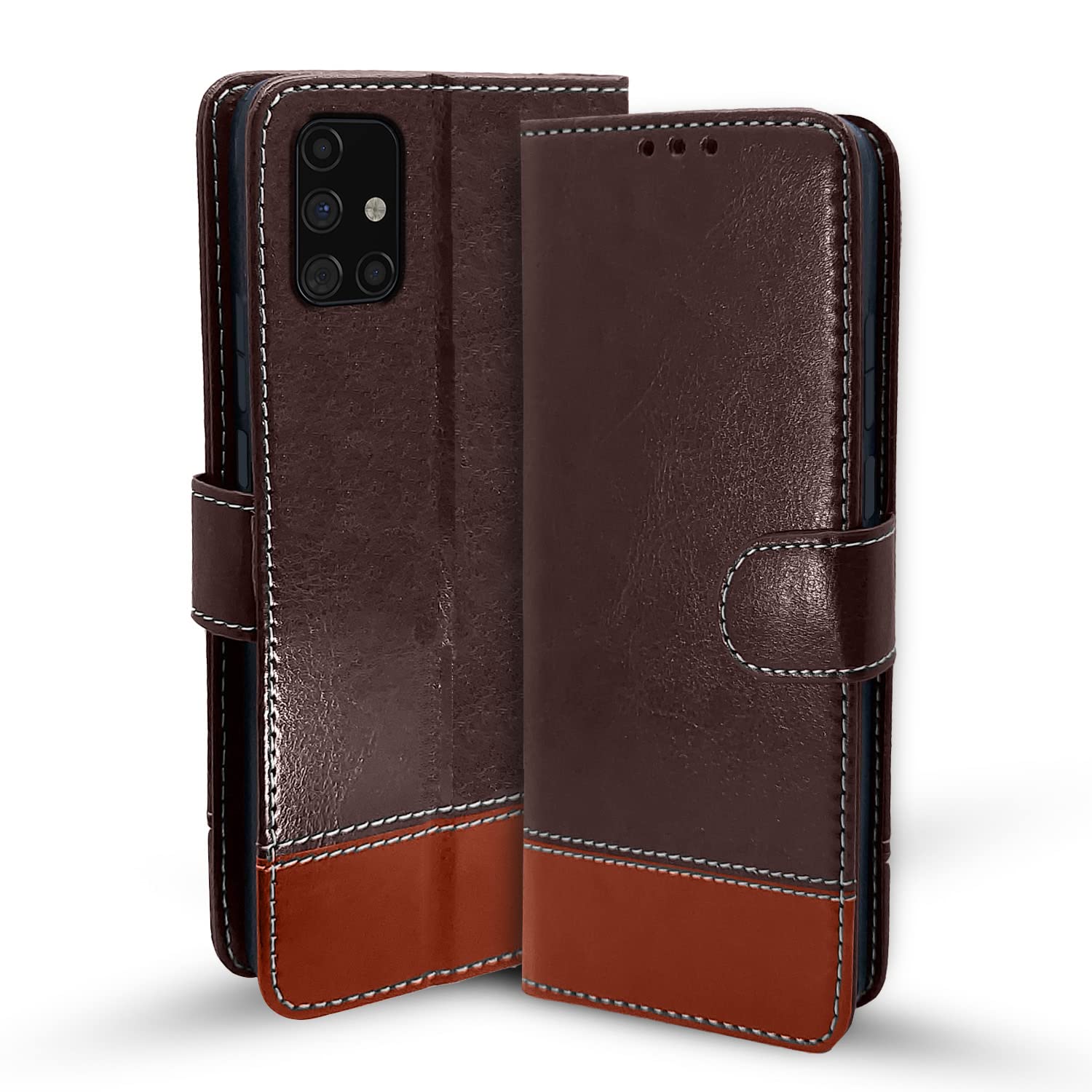 Pikkme Samsung Galaxy M51 Constrast Flip Cover | Coffee & Brown