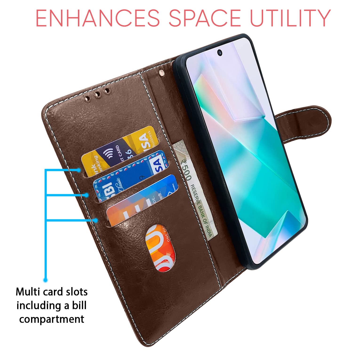 Pikkme Vivo T1 5G / Vivo Y75 5G / iQOO Z6 5G Constrast Flip Cover | Brown & Coffee