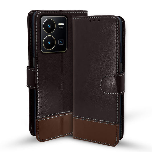 Pikkme Vivo Y35 Constrast Flip Cover | Coffee & Brown