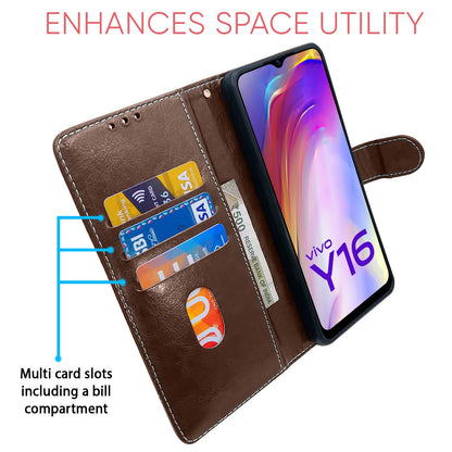 Pikkme Vivo Y16 Constrast Flip Cover | Brown & Coffee