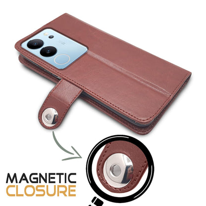 Pikkme Vivo V29 5G Button Flip Cover (Brown)