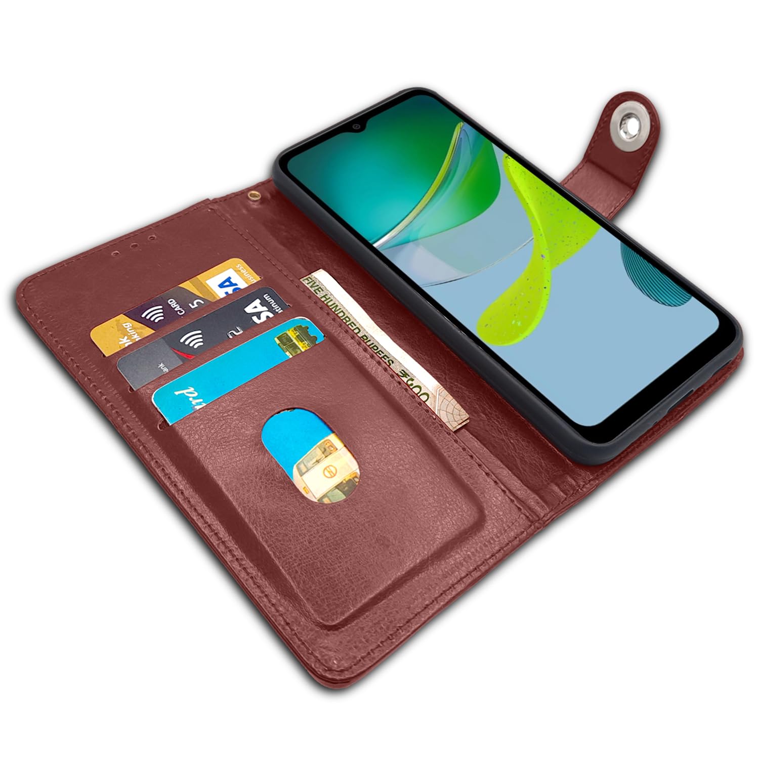 Pikkme Moto E13 Button Flip Cover (Brown)