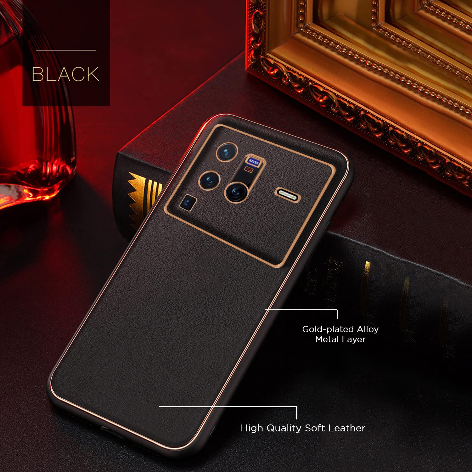 Pikkme Vivo X80 Pro 5G Leather Chrome Case | Black