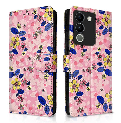 Pikkme Vivo Y200 5G Flower Flip Cover (Pink)