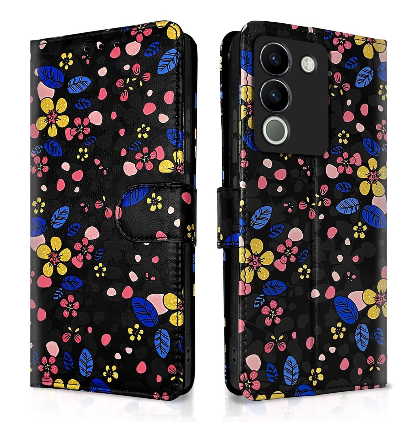 Pikkme Vivo Y200 5G Flower Flip Cover (Black)