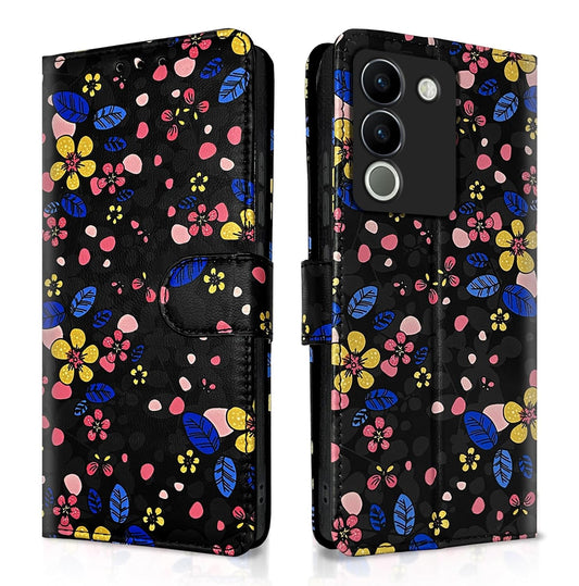 Pikkme Vivo Y200 5G Flower Flip Cover (Black)