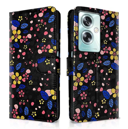 Pikkme Oppo A79 5G Flower Flip Cover (Black)